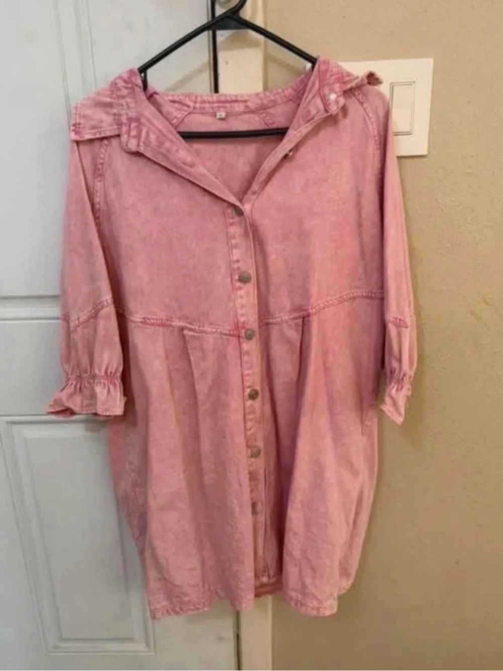 Pink Women’s Button-Front Denim Dress